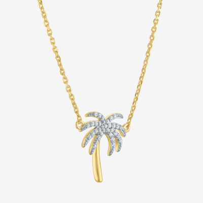 Palm Tree" (G-H / I1-I2)" Womens 1/10 CT. T.W. Lab Grown White Diamond 14K Gold Over Silver Sterling Silver Pendant Necklace