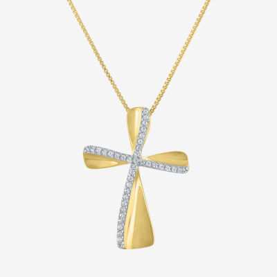 G-H / I1-I2) Womens 1/10 CT. T.W. Lab Grown White Diamond 14K Gold Over Silver Sterling Silver Cross Pendant Necklaces