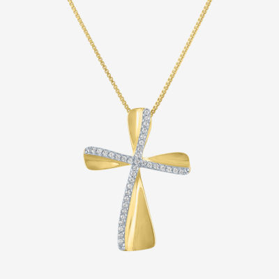 (G-H / I1-I2) Womens 1/10 CT. T.W. Lab Grown White Diamond 14K Gold Over Silver Sterling Silver Cross Pendant Necklace