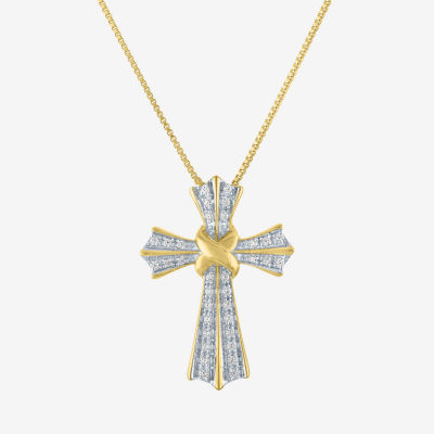 (G-H / I1-I2) Womens 1/10 CT. T.W. Lab Grown White Diamond 14K Gold Over Silver Sterling Silver Cross Pendant Necklace