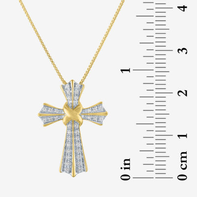 (G-H / I1-I2) Womens 1/10 CT. T.W. Lab Grown White Diamond 14K Gold Over Silver Sterling Silver Cross Pendant Necklace