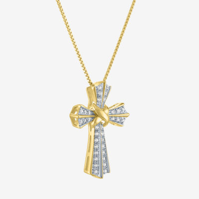 (G-H / I1-I2) Womens 1/10 CT. T.W. Lab Grown White Diamond 14K Gold Over Silver Sterling Silver Cross Pendant Necklace