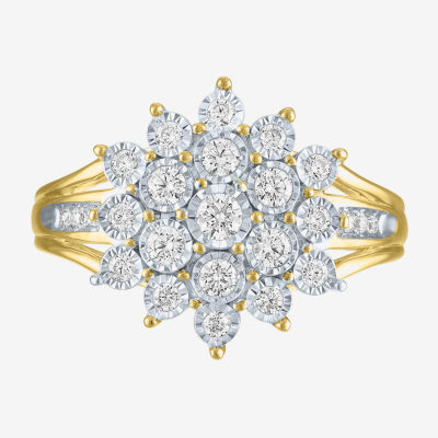 G-H/ I1-I2) Womens 1/2 CT. T.W. Lab Grown White Diamond 14K Gold Over Silver Cocktail Ring