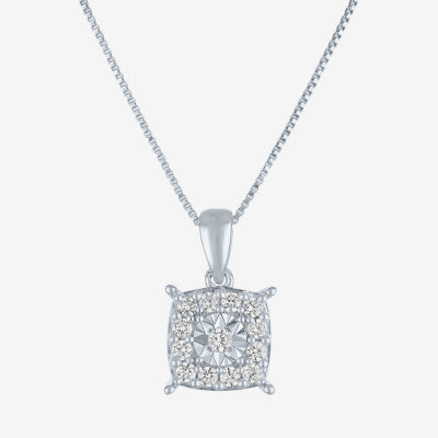 (G-H/ I1-I2) Womens 1/4 CT. T.W. Lab Grown White Diamond Sterling Silver Cushion Pendant Necklace