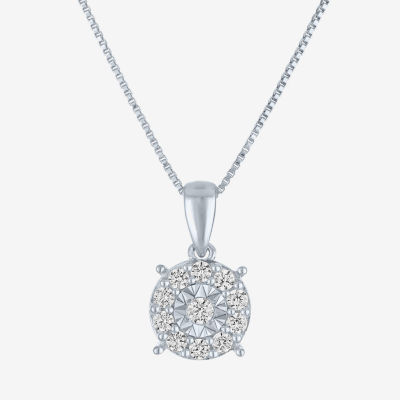 (G-H/ I1-I2) Womens 1/4 CT. T.W. Lab Grown White Diamond Sterling Silver Round Pendant Necklace