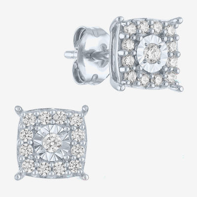 (G-H/ I1-I2) 1/4 CT. T.W. Lab Grown White Diamond Sterling Silver Cushion Stud Earrings