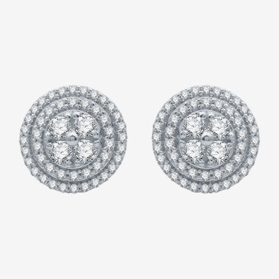 1 CT. T.W. Natural White Diamond Stainless Steel 11.8mm Stud Earrings