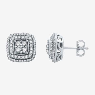 1 CT. T.W. Natural White Diamond Sterling Silver 11.7mm Stud Earrings