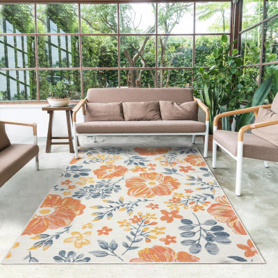 LR Home Bless Floral Indoor Outdoor Rectangular Accent Rug