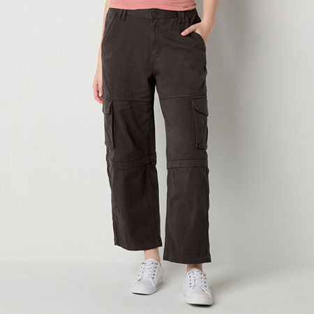 Arizona Womens Mid Rise Stretch Fabric Straight Cargo Pant-Juniors, 12, Gray