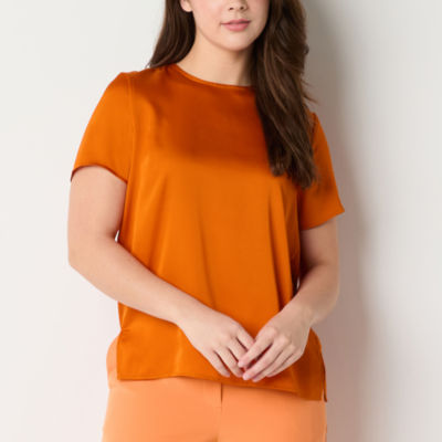 Worthington Womens Round Neck Short Sleeve Shell