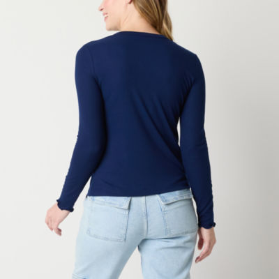 a.n.a Ribbed Womens Crew Neck Long Sleeve T-Shirt