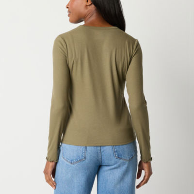a.n.a Ribbed Womens Crew Neck Long Sleeve T-Shirt