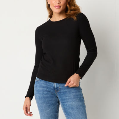 a.n.a Ribbed Womens Crew Neck Long Sleeve T-Shirt