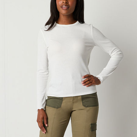 a.n.a Ribbed Womens Crew Neck Long Sleeve T-Shirt, X-large, White