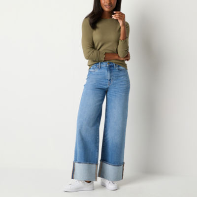 a.n.a Ribbed Womens Crew Neck Long Sleeve T-Shirt