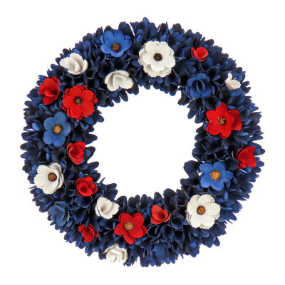 National Tree Co. 20in Red White And Blue Wood Curl Wreath
