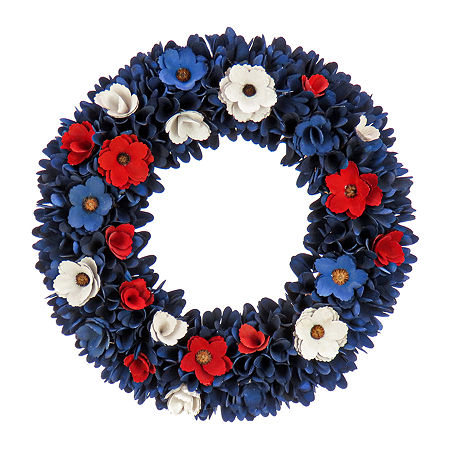 National Tree Co. 20in Red White And Blue Wood Curl Wreath, One Size, Blue