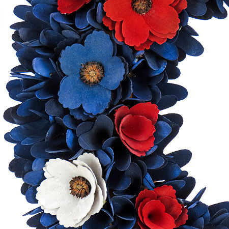 National Tree Co. 20in Red White And Blue Wood Curl Wreath, One Size, Blue