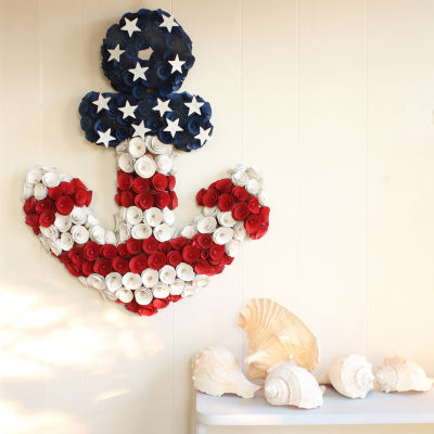National Tree Co. 20in Patriotic Wood Curl Anchor Christmas Porch Sign