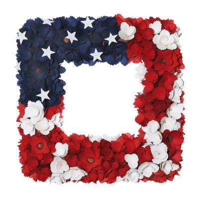 National Tree Co. 18in Patriotic Flag Square Indoor Outdoor Wreath