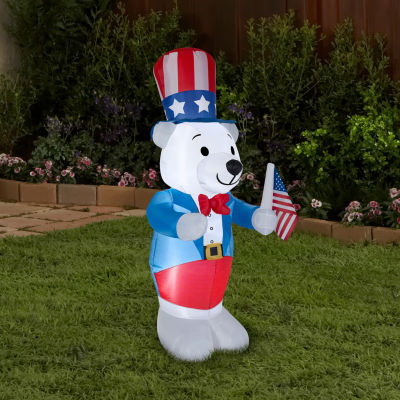 National Tree Co. 48in Airblown Fourth Of July White Bear Porch Sign