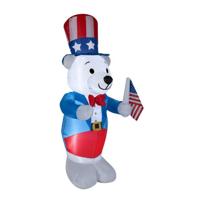 National Tree Co. 48in Airblown Fourth Of July White Bear Porch Sign