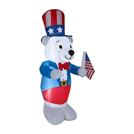 National Tree Co. 48in Airblown Fourth Of July White Bear Christmas Porch Sign, One Size, Blue