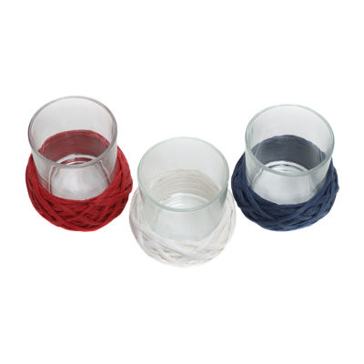 National Tree Co. 3.5in Red White And Blue Patriotic Glass Candle Holder