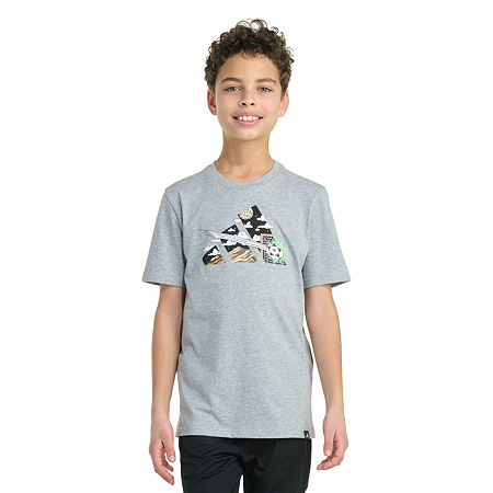 adidas Big Kid Boys Crew Neck Short Sleeve Regular Fit Graphic T-Shirt, Medium (10-12), Gray