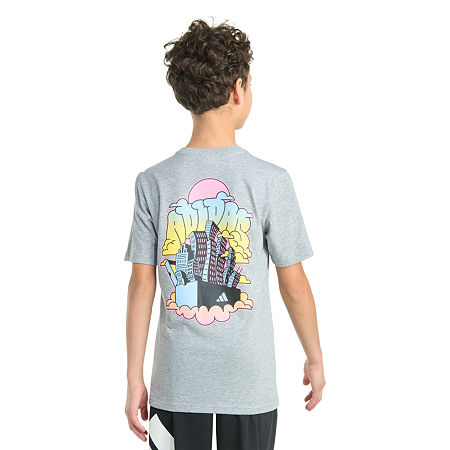 adidas Big Kid Boys Crew Neck Short Sleeve Regular Fit Graphic T-Shirt, Large (14-16), Gray