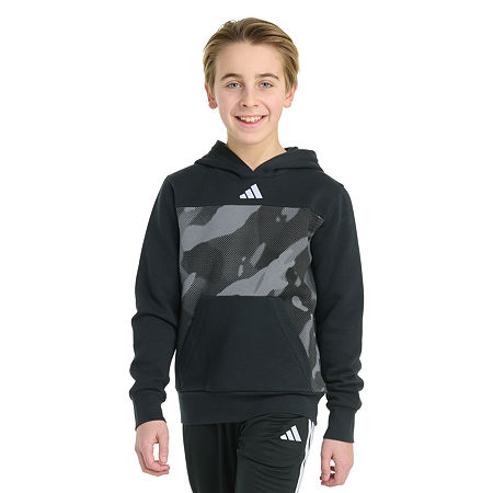 adidas Big Boys Embroidered Fleece Hoodie, 8 Husky, Black