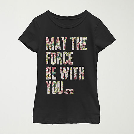 Little & Big Kid Girls Crew Neck Short Sleeve Regular Fit Star Wars Graphic T-Shirt, X-large, Black