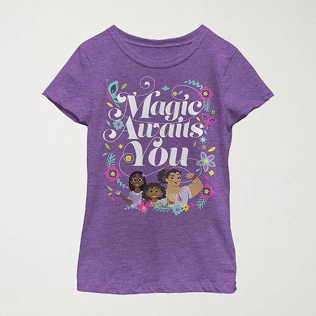 Disney Encanto Little & Big Kid Girls Crew Neck Short Sleeve Slim Fit Encanto Graphic T-Shirt, X-small, Purple