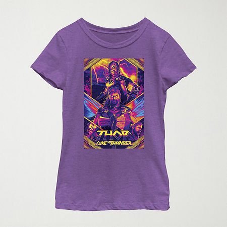 Little & Big Kid Girls Crew Neck Short Sleeve Regular Fit Thor Graphic T-Shirt, Medium, Purple