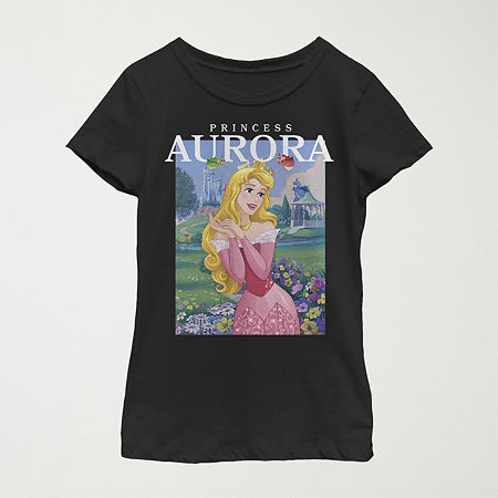 Disney Little & Big Kid Girls Crew Neck Short Sleeve Regular Fit Sleeping Beauty Graphic T-Shirt, X-small, Black