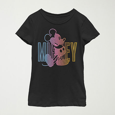 Little & Big Kid Girls Crew Neck Short Sleeve Regular Fit Mickey Mouse Graphic T-Shirt, X-large, Black