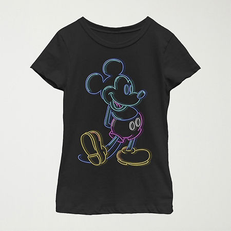 Little & Big Kid Girls Crew Neck Short Sleeve Regular Fit Mickey Mouse Graphic T-Shirt, Medium, Black