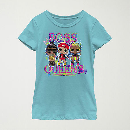 Little & Big Kid Girls Crew Neck Short Sleeve Regular Fit LOL Graphic T-Shirt, Small, Blue