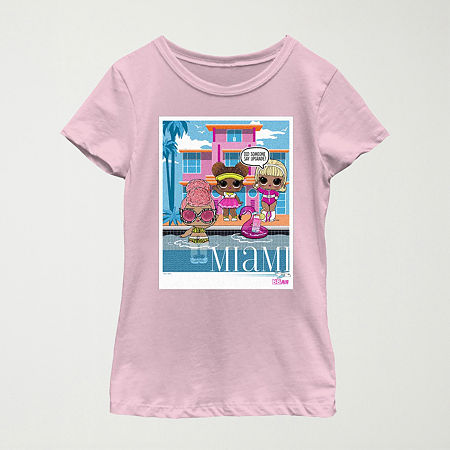 Little & Big Kid Girls Crew Neck Short Sleeve Regular Fit LOL Graphic T-Shirt, X-large, Pink