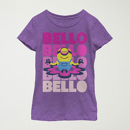 Little & Big Kid Girls Crew Neck Short Sleeve Regular Fit Minions Graphic T-Shirt, X-large, Purple