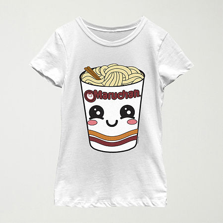 Maruchan Little & Big Kid Girls Crew Neck Short Sleeve Regular Fit Graphic T-Shirt, X-large, White