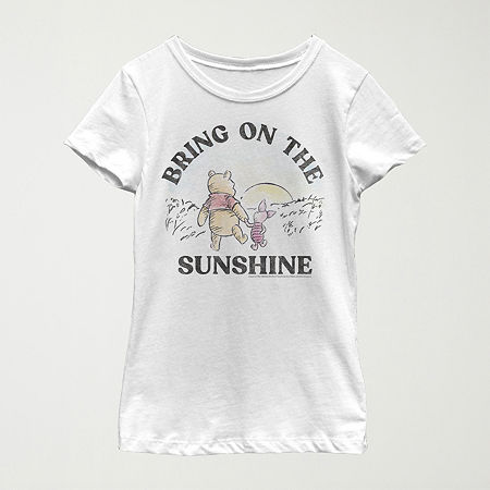 Little & Big Kid Girls Crew Neck Short Sleeve Slim Fit Winnie The Pooh Graphic T-Shirt, X-small, White