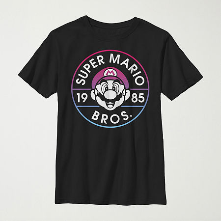 Little & Big Kid Boys Crew Neck Short Sleeve Slim Fit Super Mario Graphic T-Shirt, Medium, Black