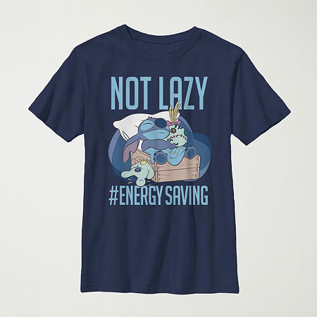 Little & Big Kid Boys Crew Neck Short Sleeve Slim Fit Lilo & Stitch Graphic T-Shirt, X-small, Blue