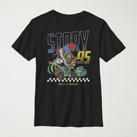 Little & Big Kid Boys Crew Neck Short Sleeve Slim Fit Toy Story Graphic T-Shirt, Small, Black