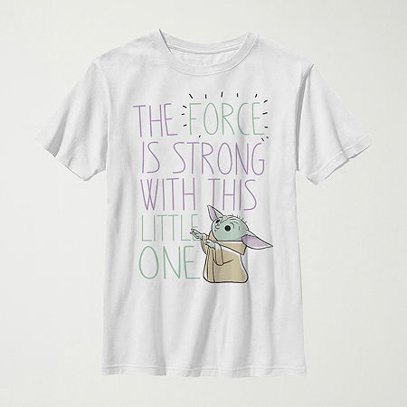Mandalorian Little & Big Kid Boys Crew Neck Short Sleeve Slim Fit Star Wars Graphic T-Shirt, Large, White