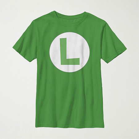 Little & Big Kid Boys Crew Neck Short Sleeve Regular Fit Luigi Super Mario Graphic T-Shirt, X-large, Green