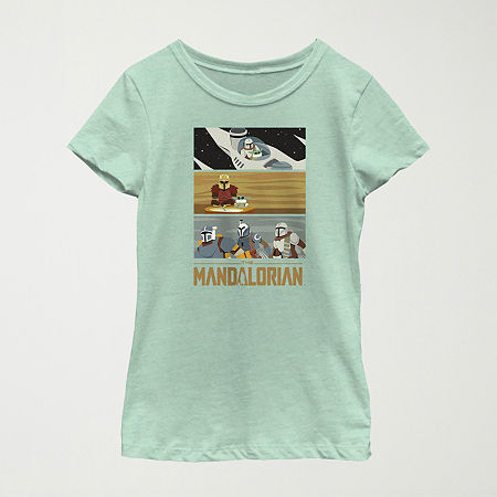 The Mandalorian Little & Big Kid Girls Crew Neck Short Sleeve Regular Fit Star Wars Graphic T-Shirt, Small, Green