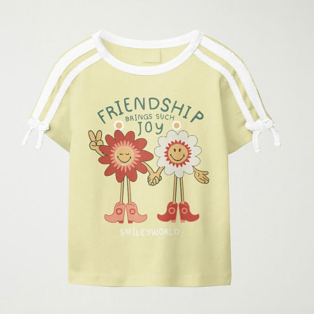 Bioworld Smiley Little & Big Kid Girls Round Neck Short Sleeve Regular Fit Graphic T-shirt In Yellow